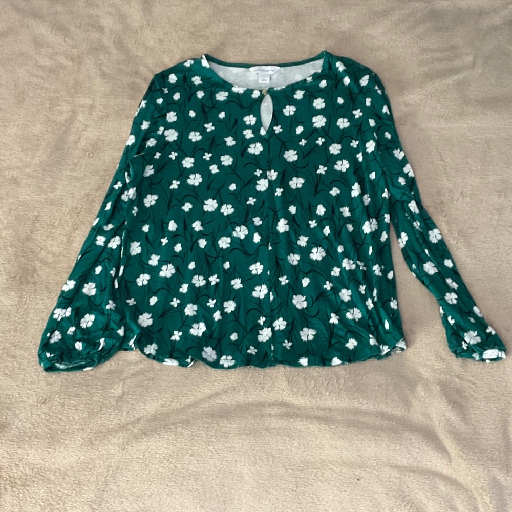 Liz Claiborne Teal and White Floral Blouse
